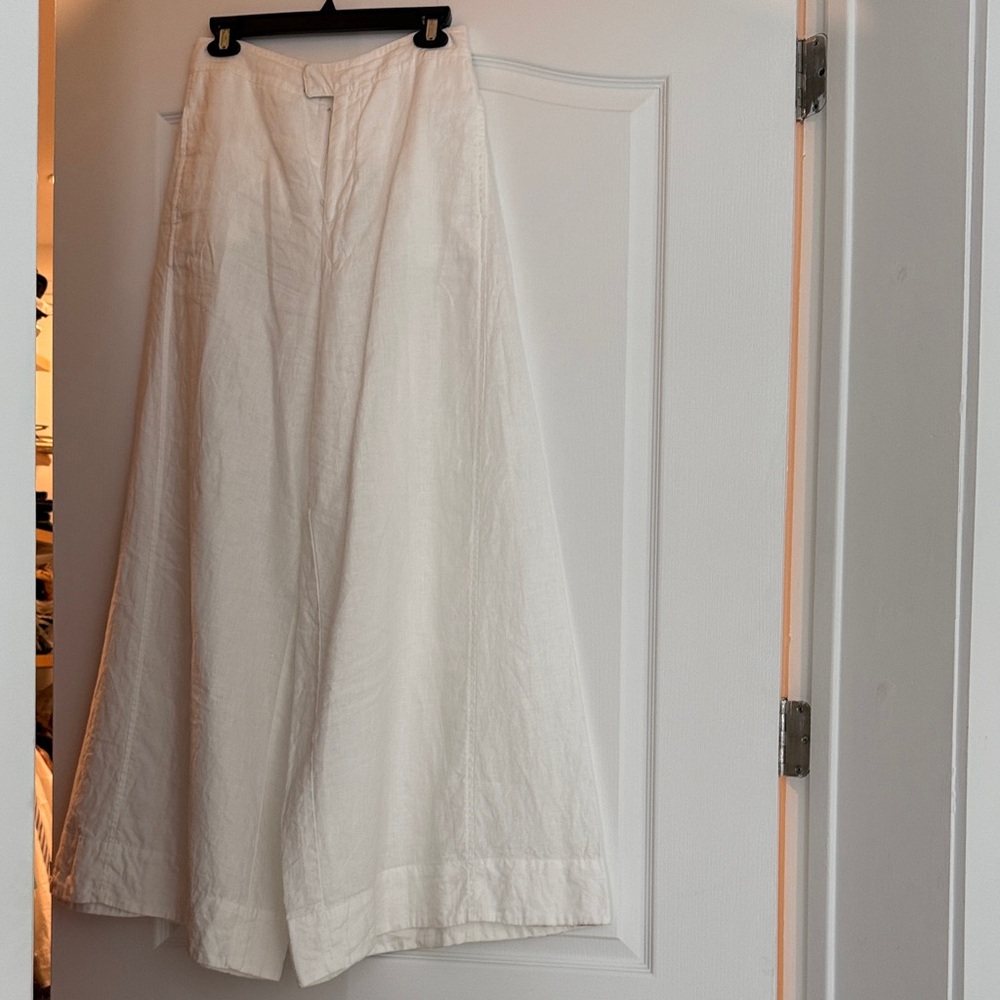 Anthropologie white linen wide leg pants